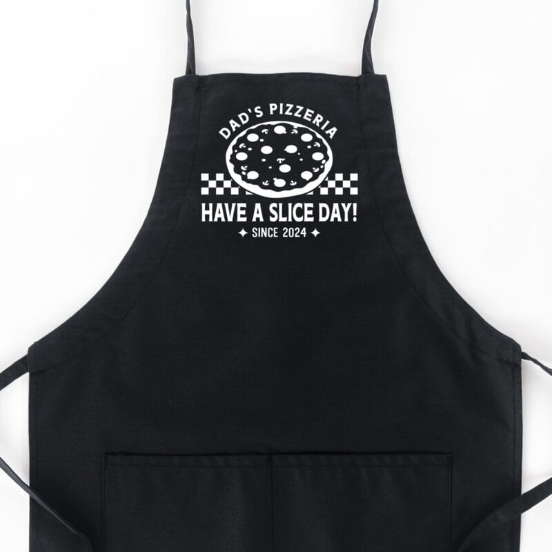 a Personalized Checkered Pizza Butcher Apron in black