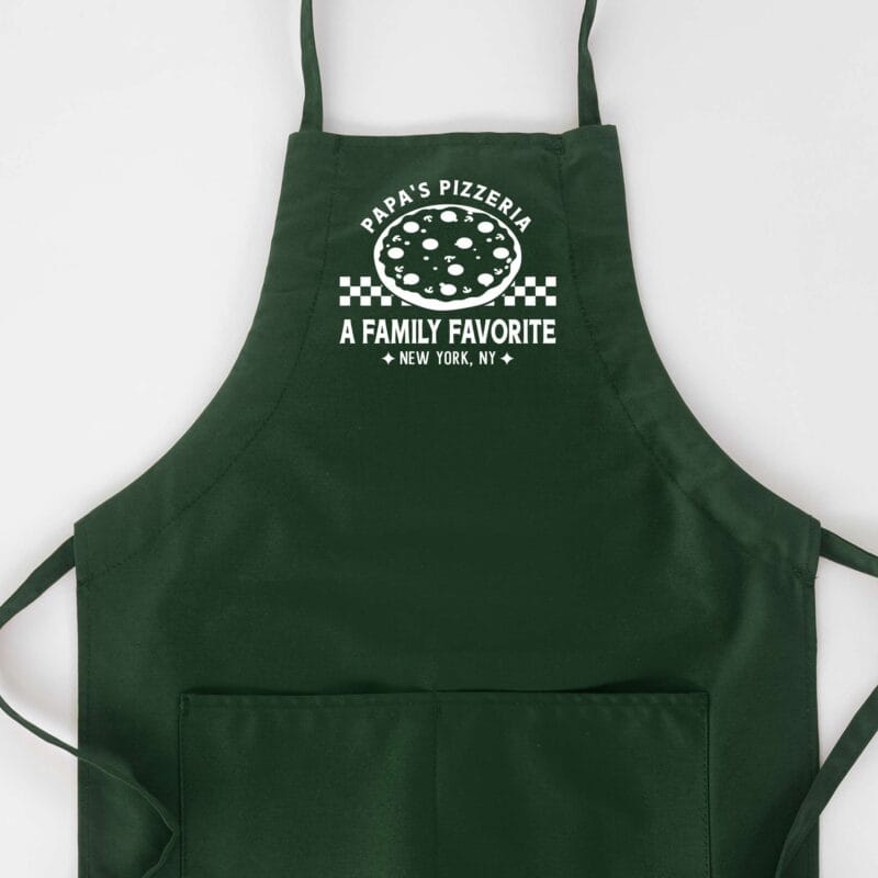 a Personalized Checkered Pizza Butcher Apron in green
