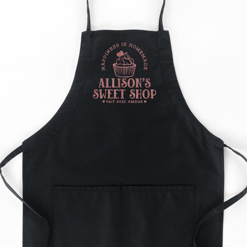 a Personalized Butcher Cupcake Apron in black