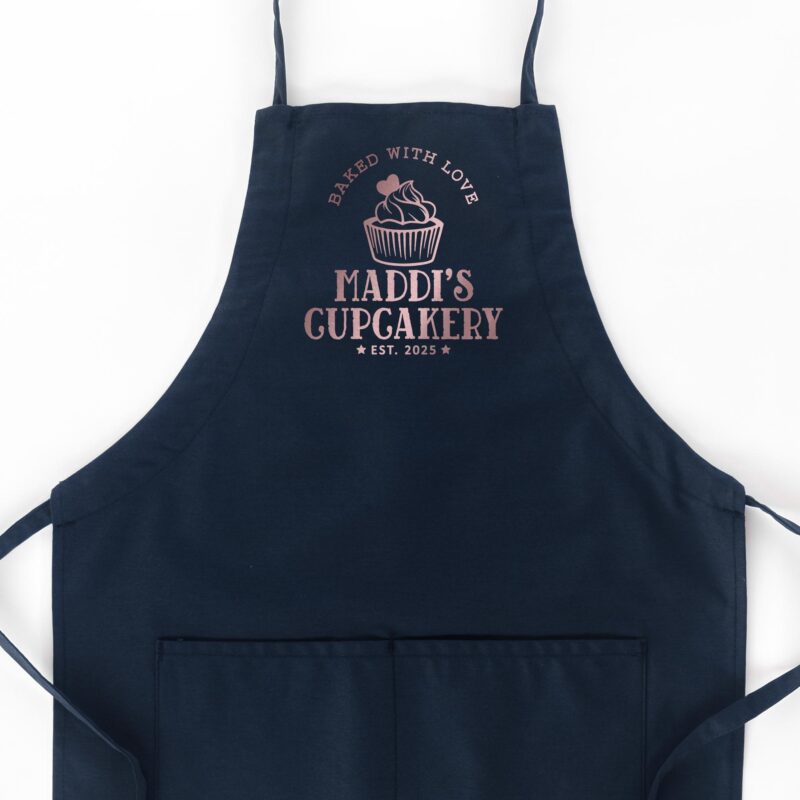 a Personalized Butcher Cupcake Apron in navy