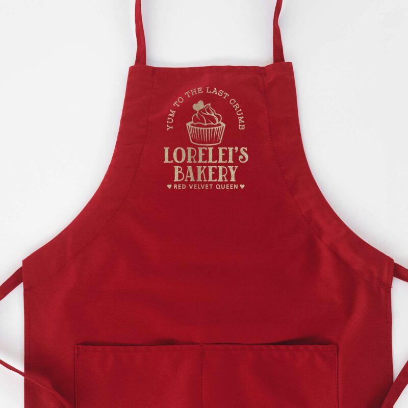 a Personalized Butcher Cupcake Apron in red
