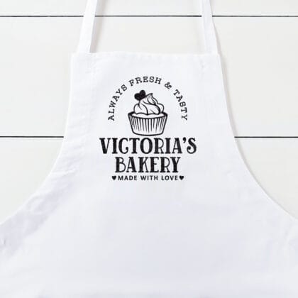 a Personalized Butcher Cupcake Apron in white