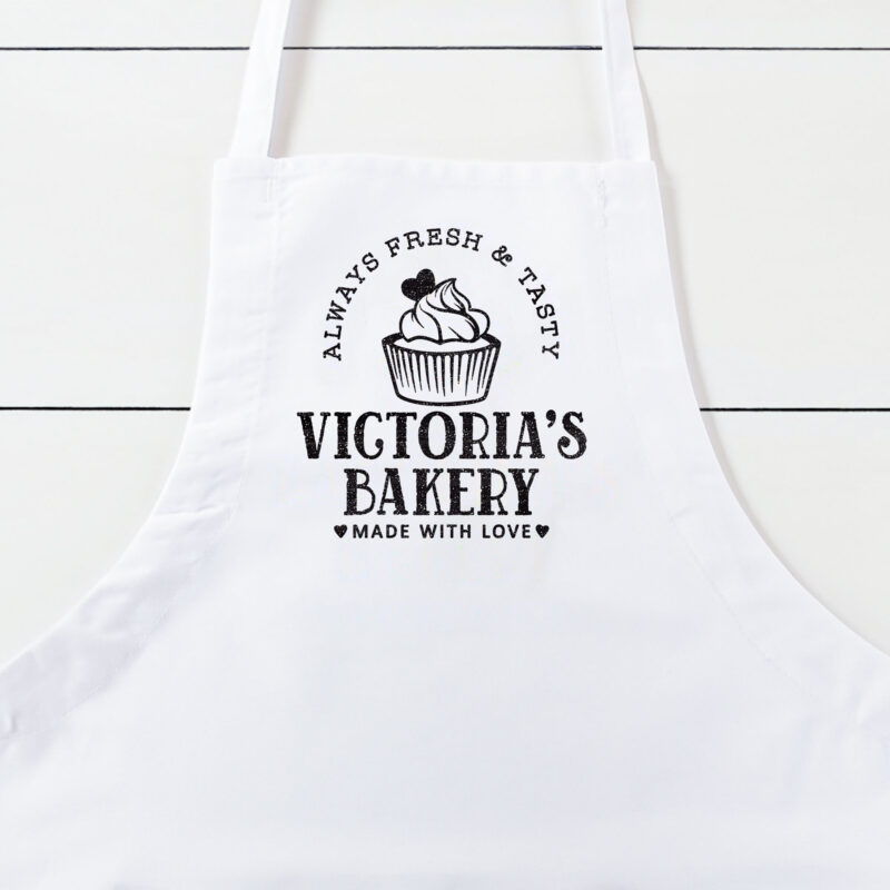 a Personalized Butcher Cupcake Apron in white