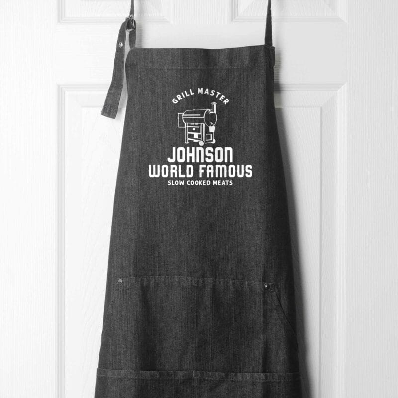 a Personalized Denim Smoker Apron in black denim