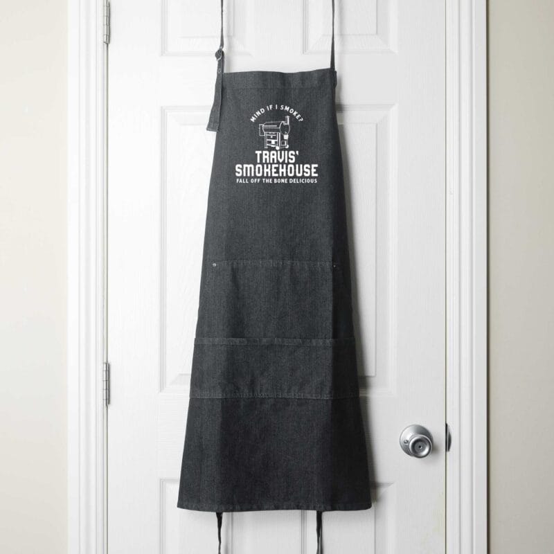 a Personalized Denim Smoker Apron in black denim
