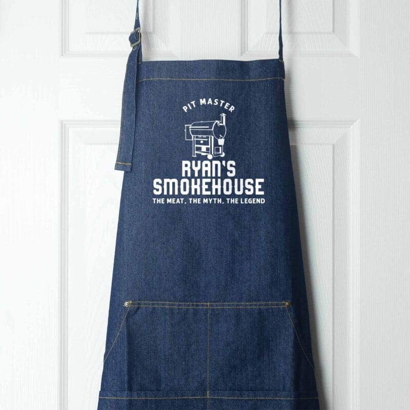 a Personalized Denim Smoker Apron in blue denim