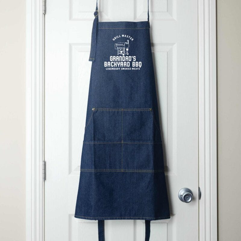 a Personalized Denim Smoker Apron in blue denim