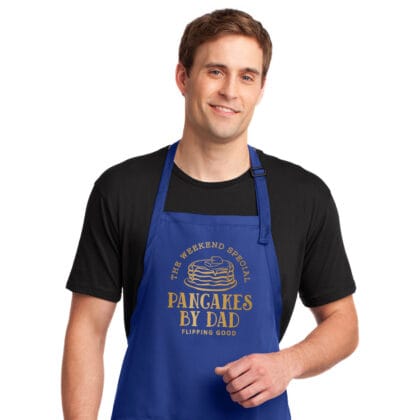 a man wearing a Personalized Pancake Breakfast Apron in royal