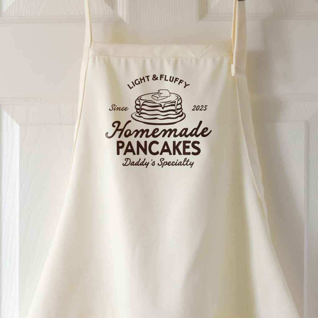 a Personalized Pancake Maker Apron in natural