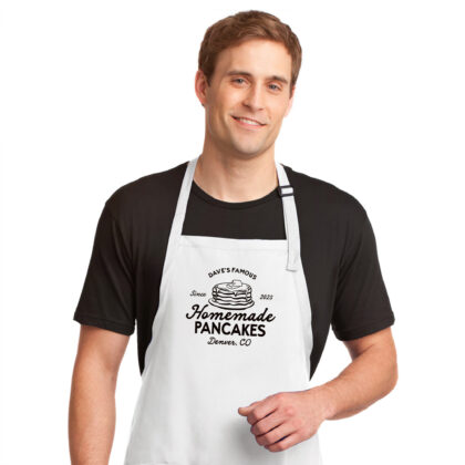a man wearing a Personalized Pancake Maker Apron in white