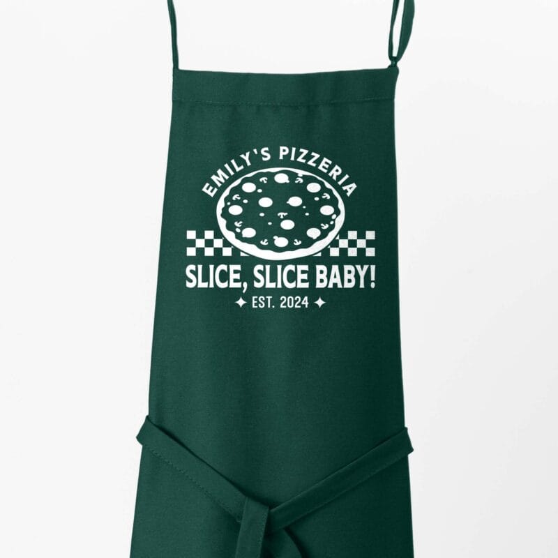 a Premium Personalized Checkered Pizza Apron in green