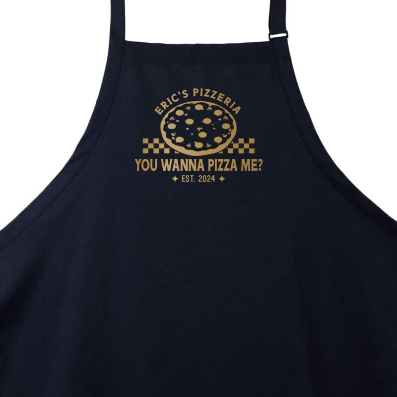 a Premium Personalized Checkered Pizza Apron in navy