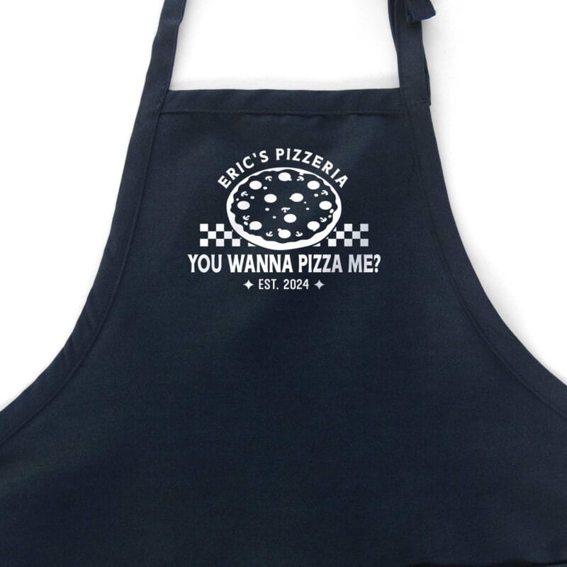 a Personalized Checkered Pizza Apron in navy