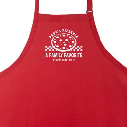 a Premium Personalized Checkered Pizza Apron in red