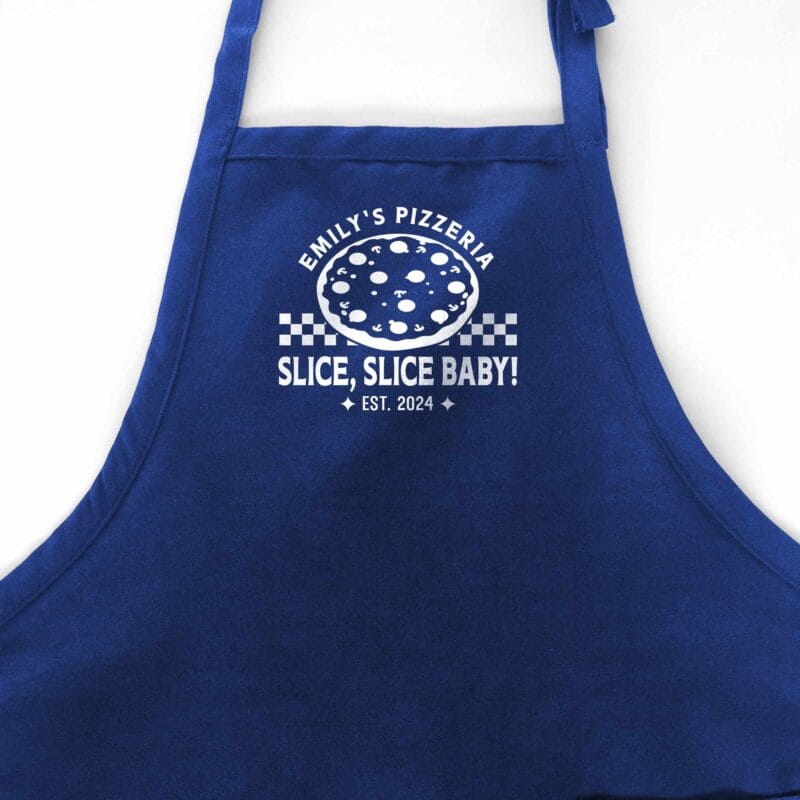 a Personalized Checkered Pizza Apron in royal