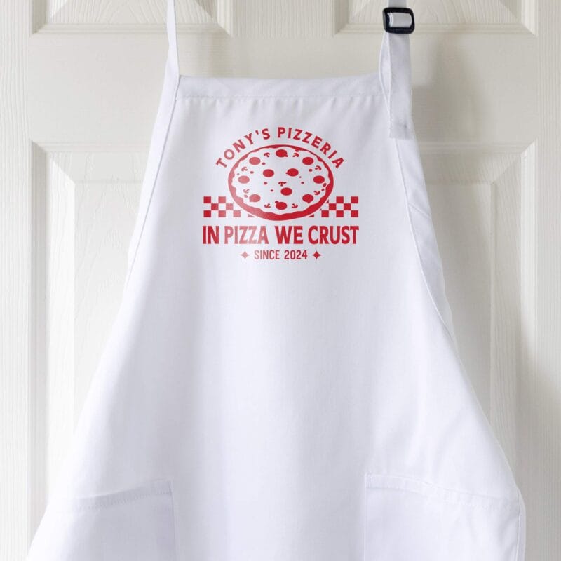 a Personalized Checkered Pizza Apron in white