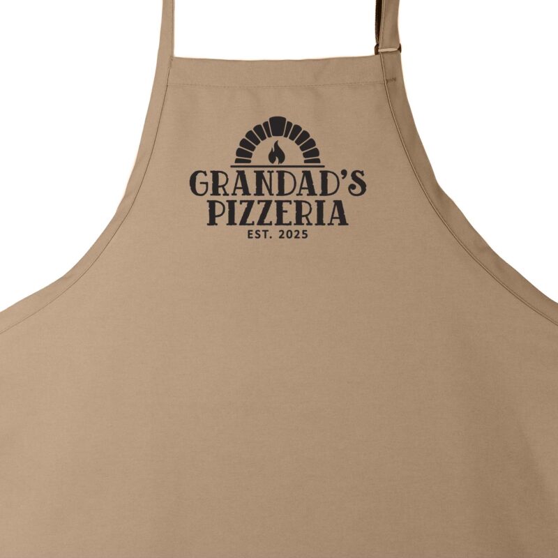 a Premium Personalized Pizza Oven Apron in khaki