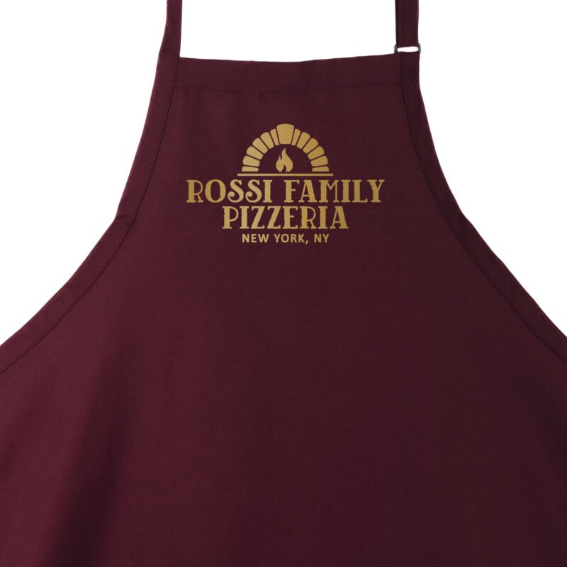 a Premium Personalized Pizza Oven Apron in maroon