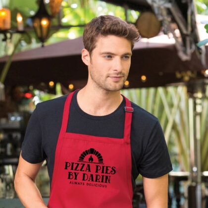 a man wearing a Personalized Pizza Oven Apron in red
