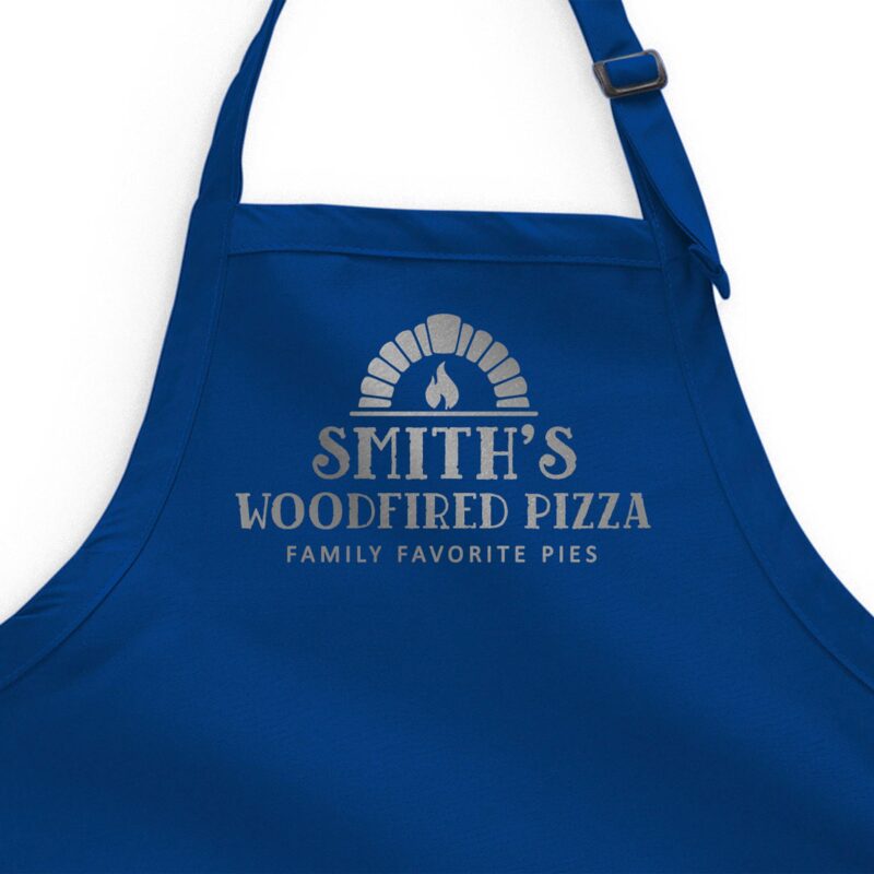 a Personalized Pizza Oven Apron in royal