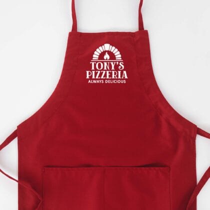 a Personalized Pizza Oven Butcher Apron in red