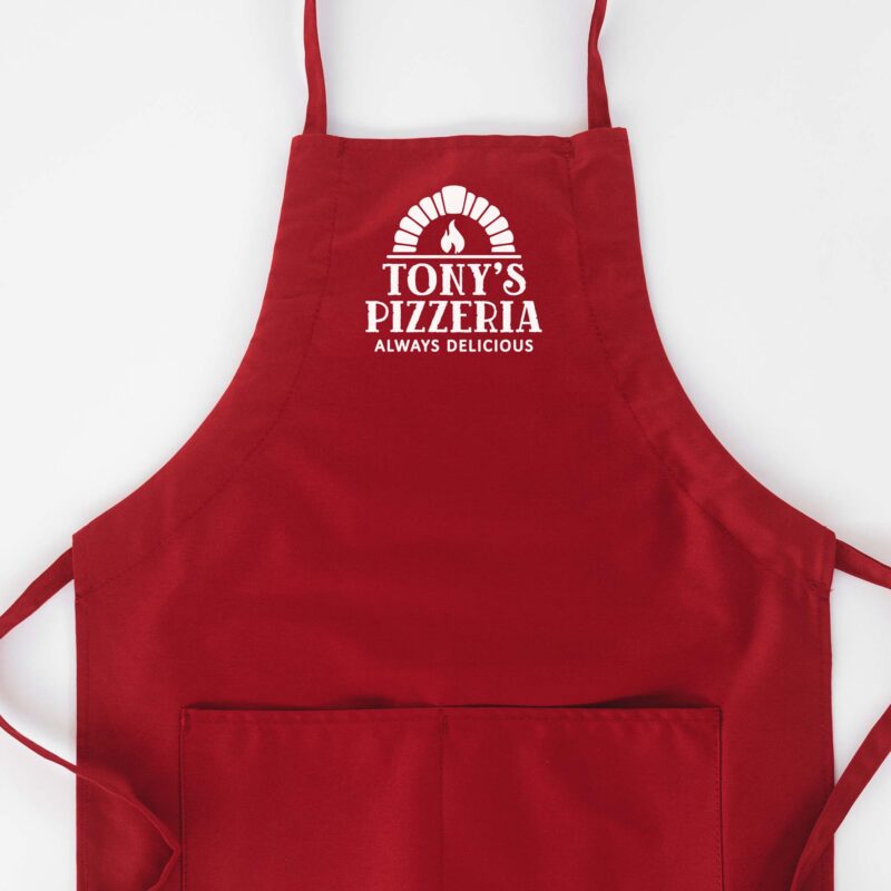 a Personalized Pizza Oven Butcher Apron in red
