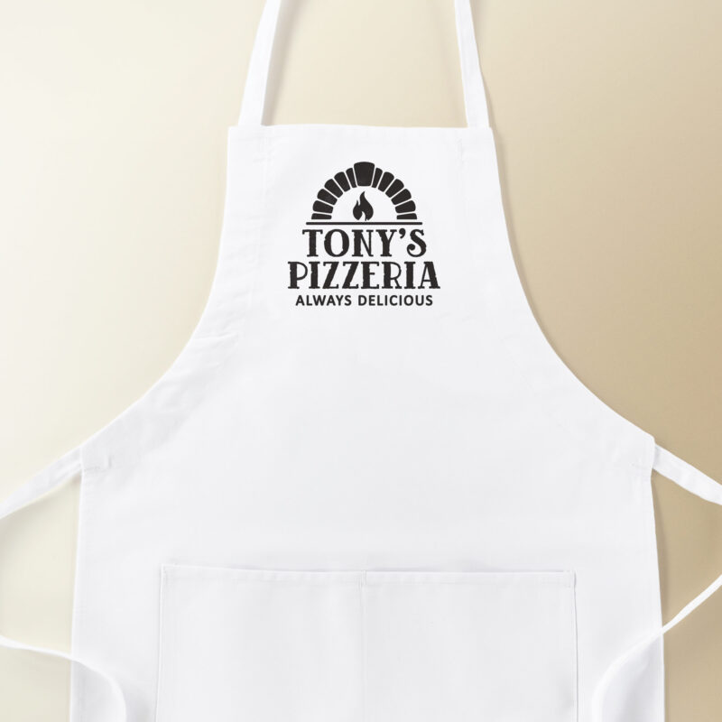 a Personalized Pizza Oven Butcher Apron in white
