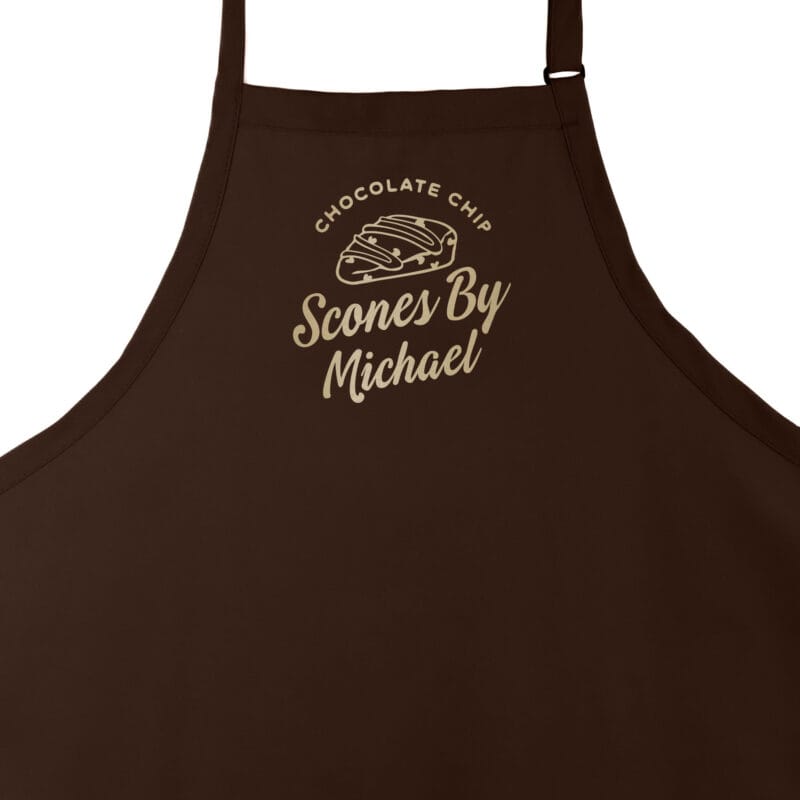 a Premium Personalized Scone Baking Apron in brown