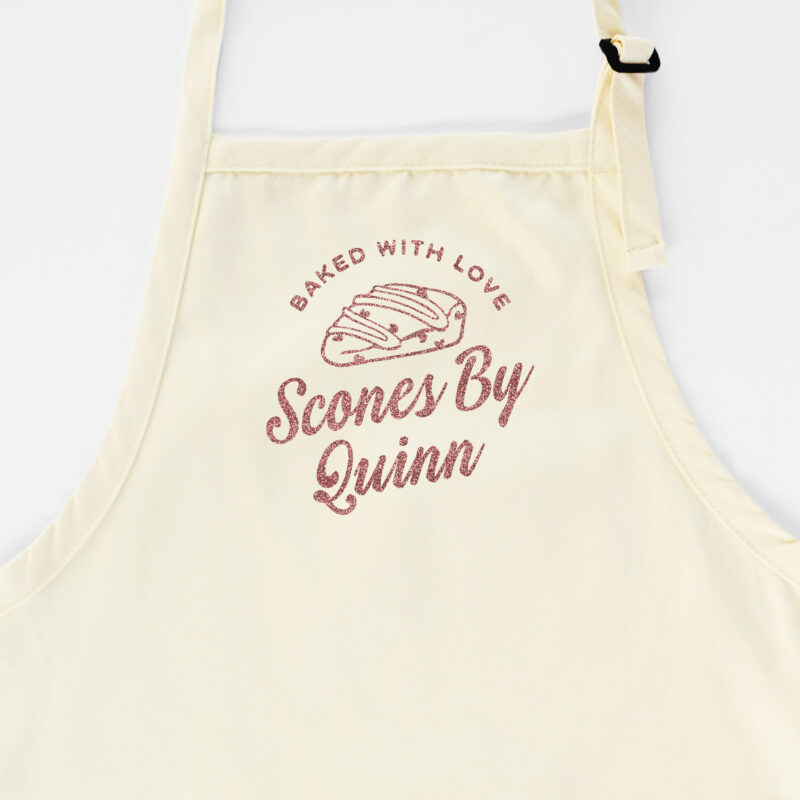 a personalize scone baking apron in natural