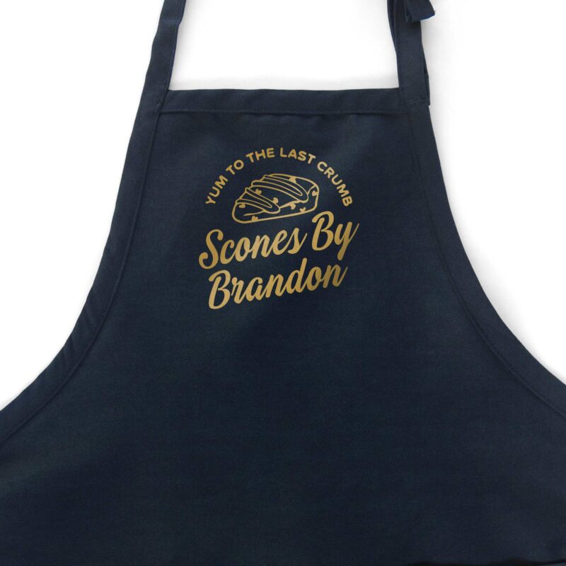 a personalize scone baking apron in navy