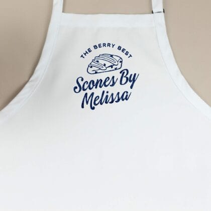 a Premium Personalized Scone Baking Apron in white