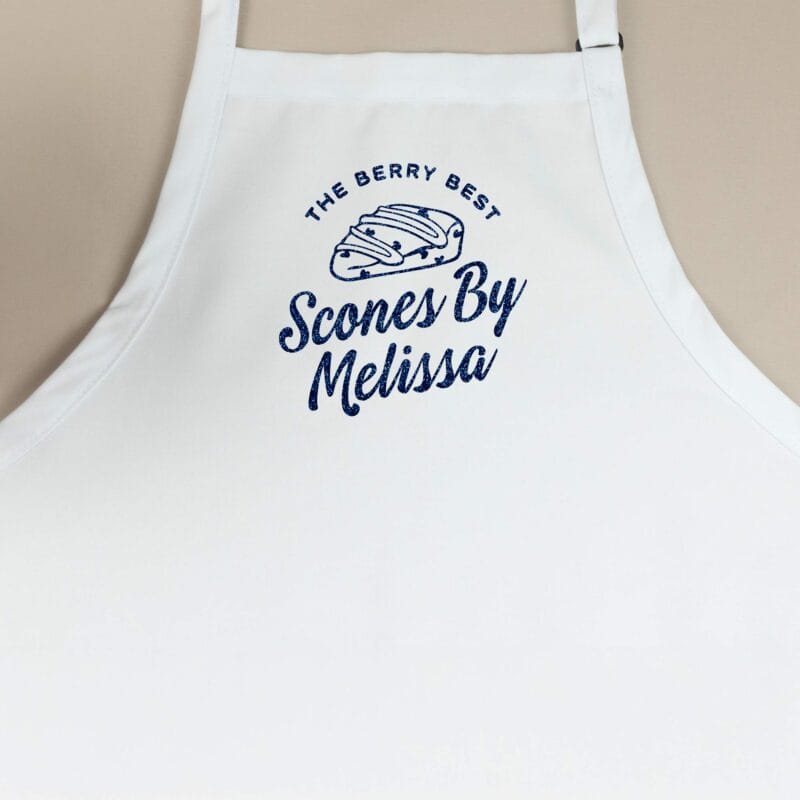 a Premium Personalized Scone Baking Apron in white