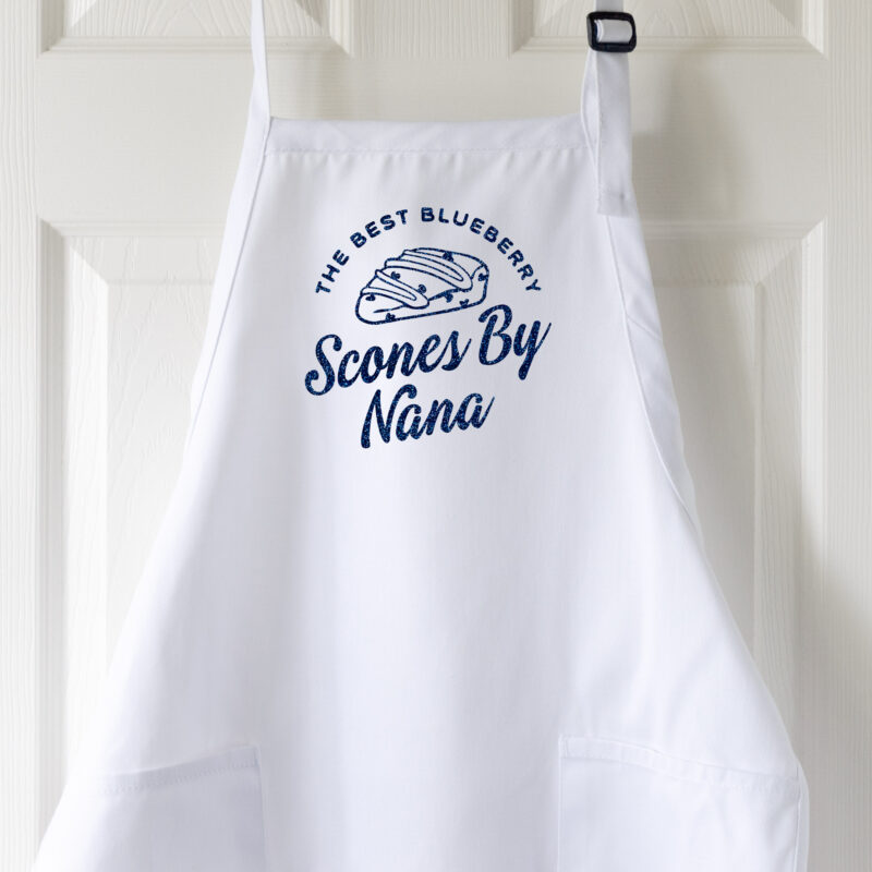 a personalize scone baking apron in white