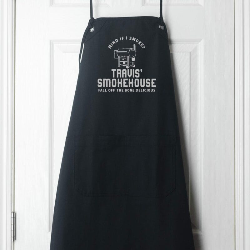 a convertible personalized smoker apron in black