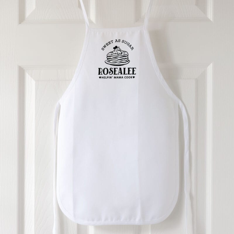 a personalized toddler pancake cooking apron in white