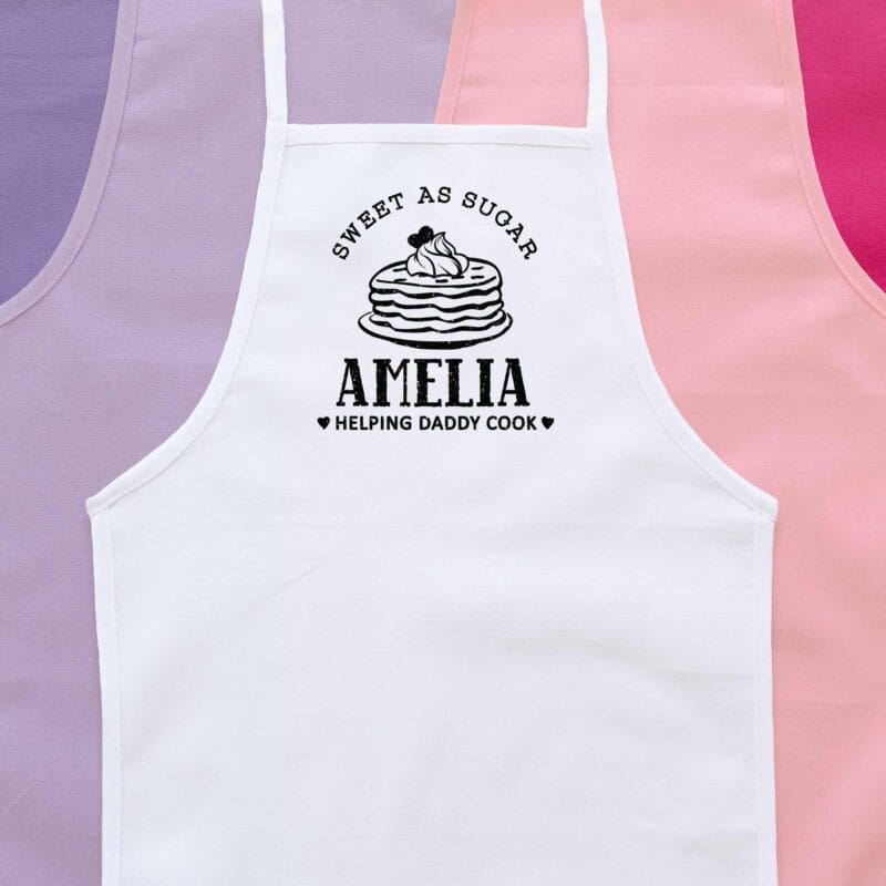 a personalized toddler pancake cooking apron in white