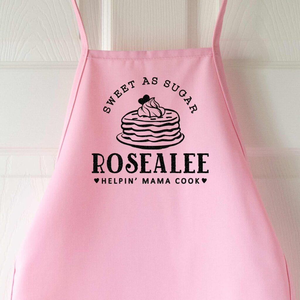 a kids personalized pancake apron in pink