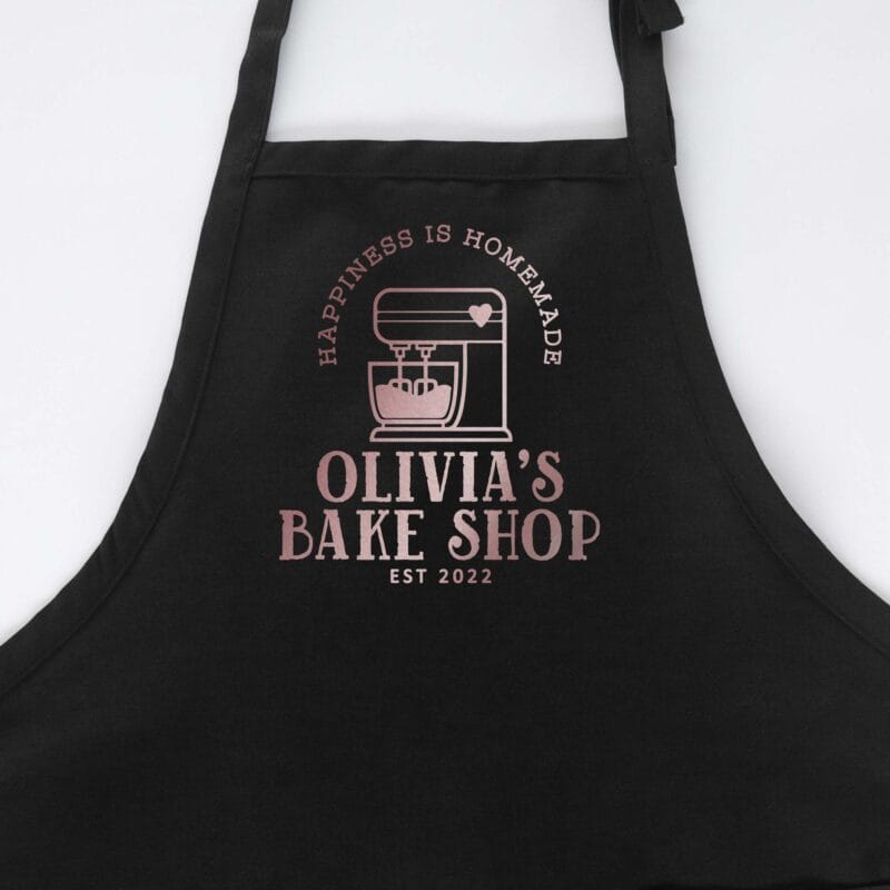 a personalized mixer apron in black