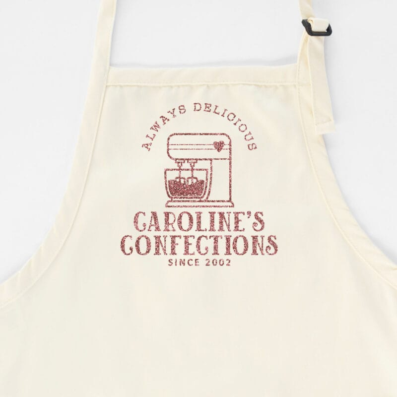 a personalized mixer apron in natural