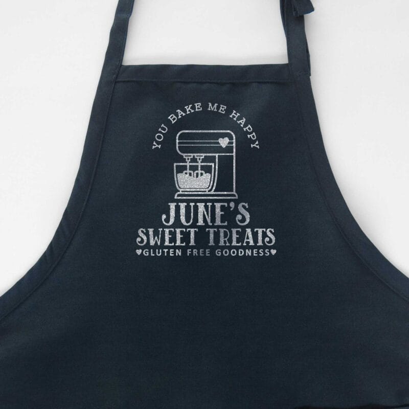 a personalized mixer apron in navy