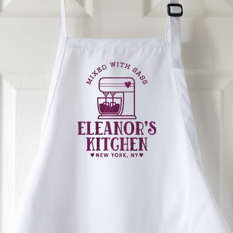 a personalized mixer apron in white