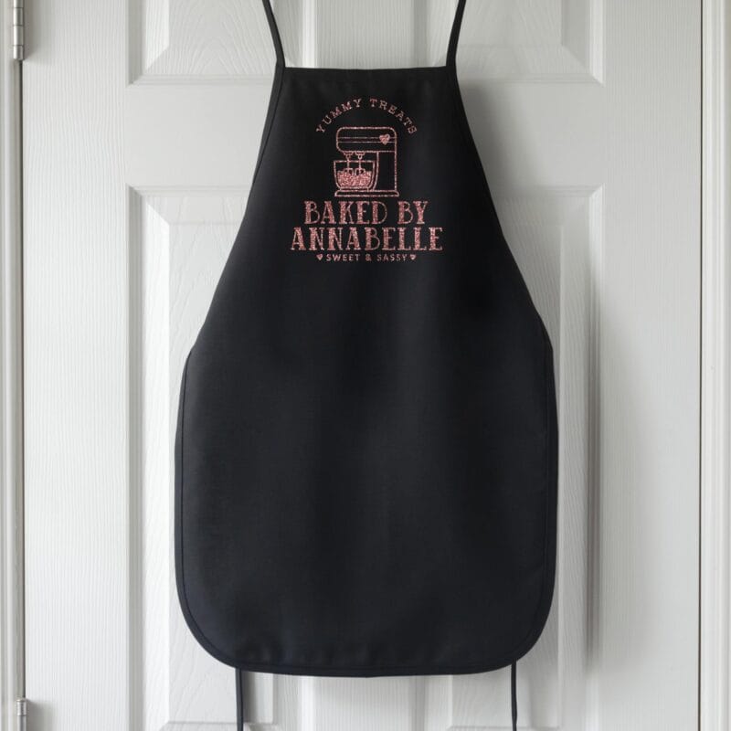 a kids personalized mixer apron in black
