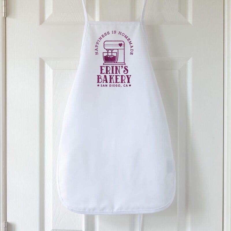 a kids personalized mixer apron in white