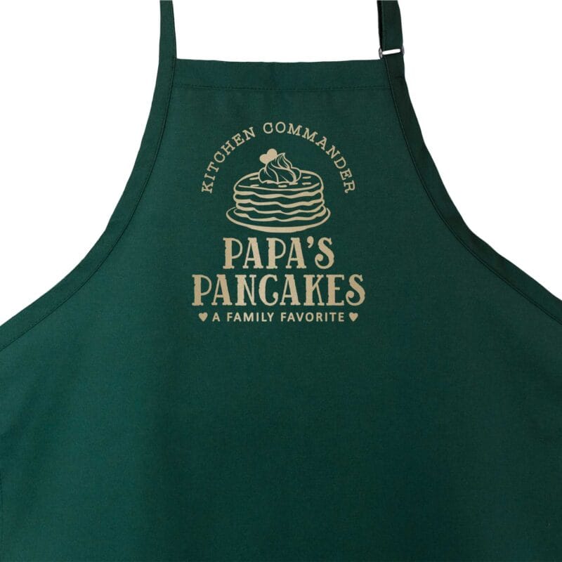 a personalized pancake apron in green