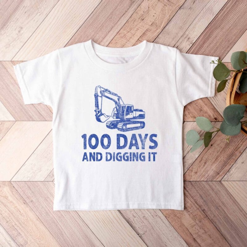 an Excavator Shirt 100 Days Of School in white