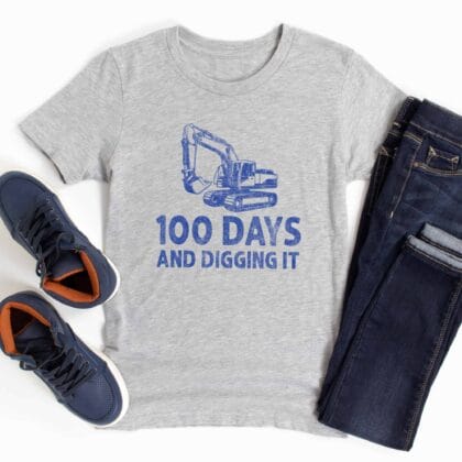 an Excavator T-Shirt 100 Days Of School in Athletic Heather