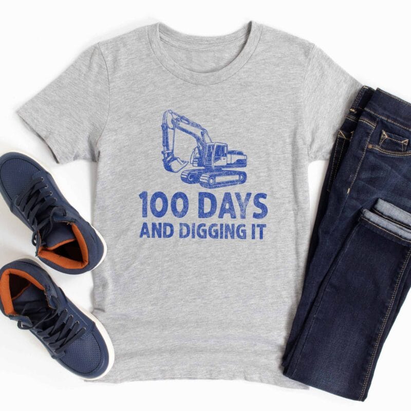 an Excavator T-Shirt 100 Days Of School in Athletic Heather