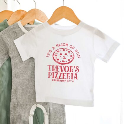 a Personalized Baby Pizza Shirt in white
