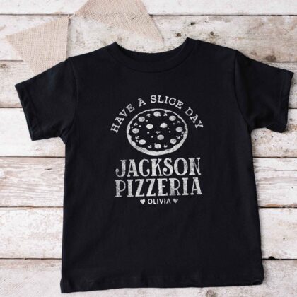 a Personalized Kids Pizza Shirt in black