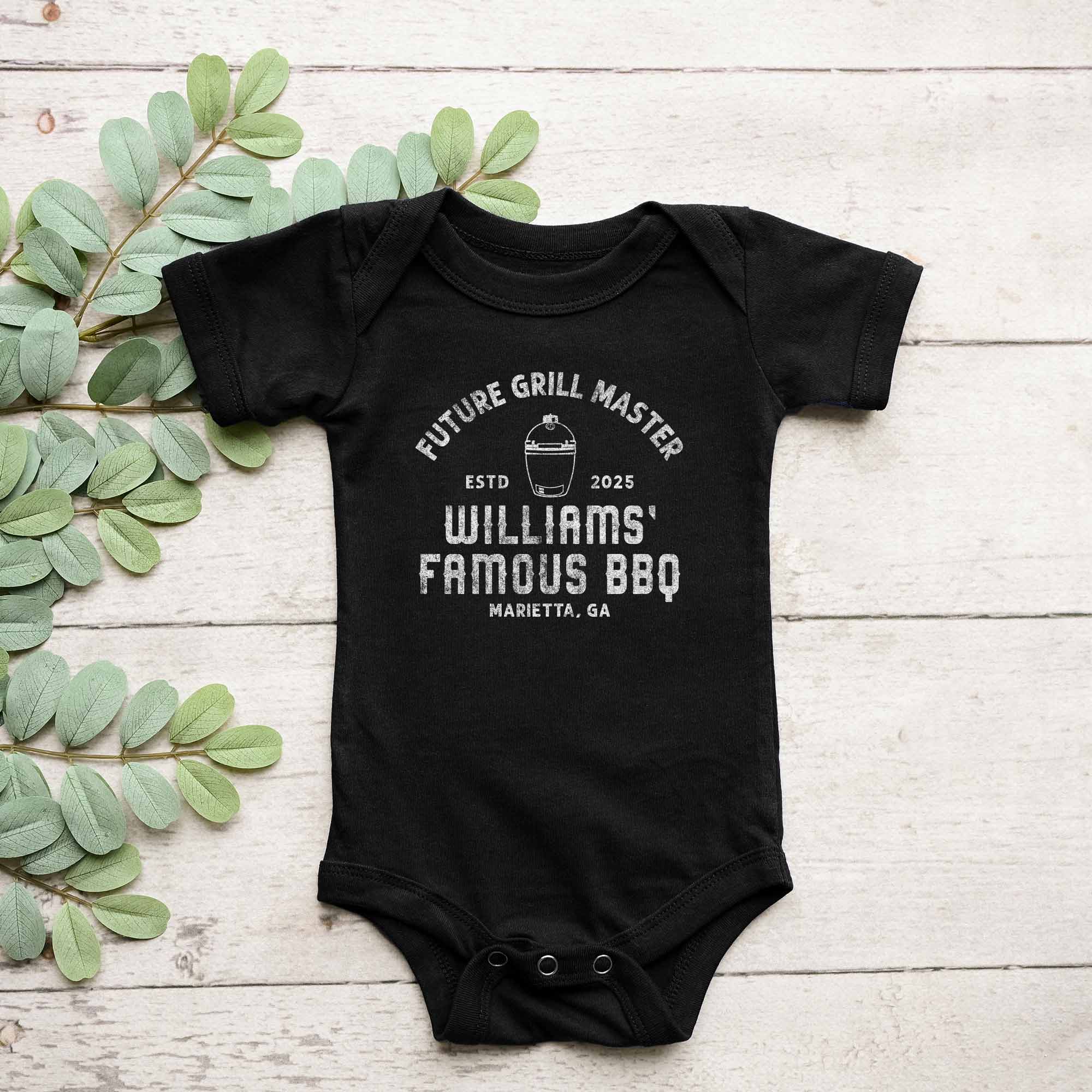a personalized Meat Smoker Onesie in black